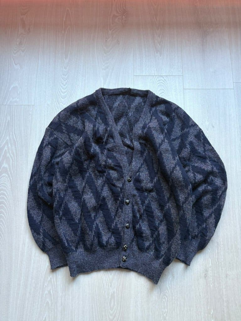 Vintage Gebreid Vest Navy Ruiten L