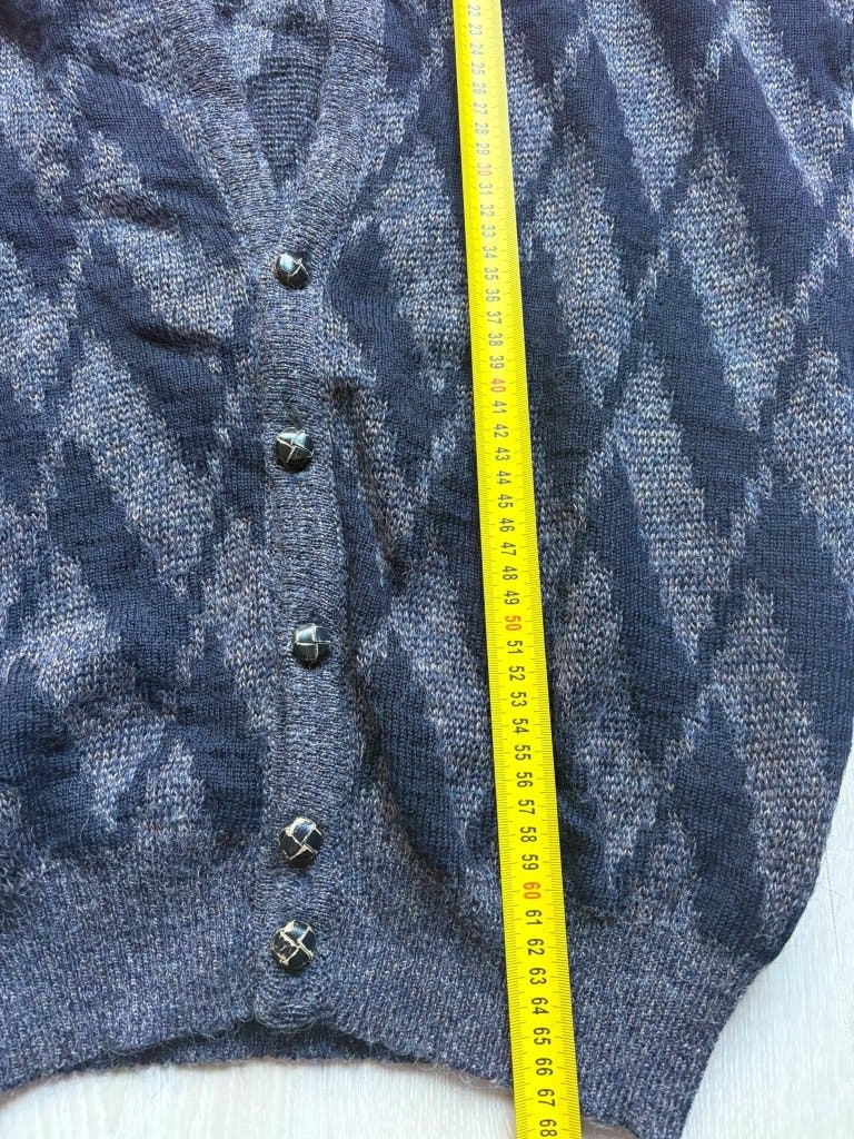 Vintage Gebreid Vest Navy Ruiten L