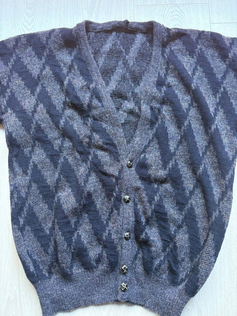 Vintage Gebreid Vest Navy Ruiten L